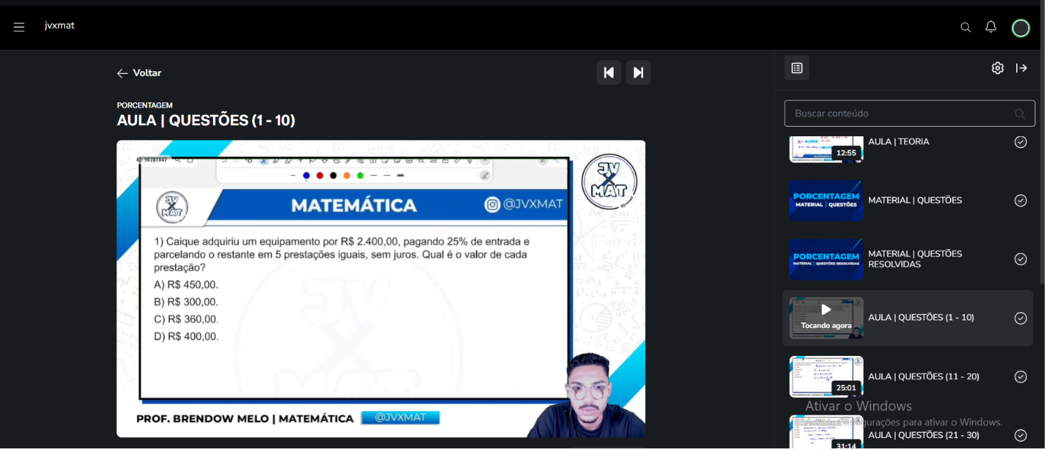Aula em vídeo com questões resolvidas