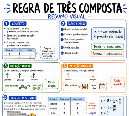 Resumo visual de Regra de Três Composta