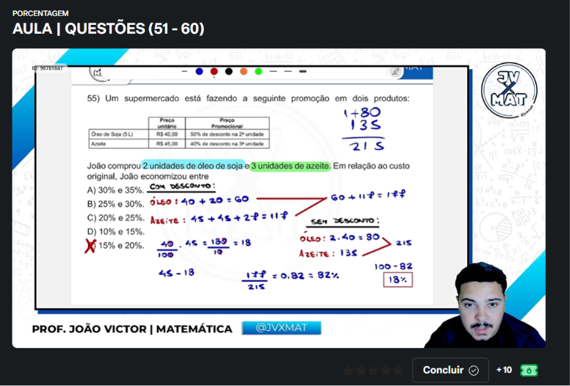 Aula com questões de porcentagem resolvidas